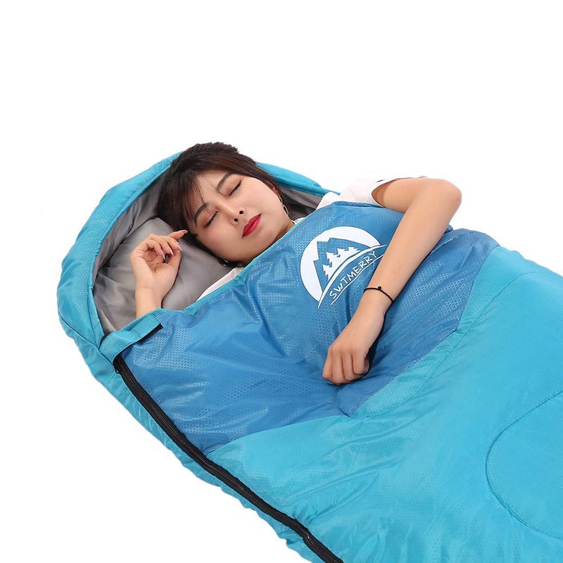SWTMERRY Sleeping Bag 3 Seasons (Summer, Spring, Fall) Warm & Cool Weather - Lightweight,Waterproof Indoor & Outdoor Use for Camping Hiking, Backpacking and Survival (Sky Blue) - Image 4